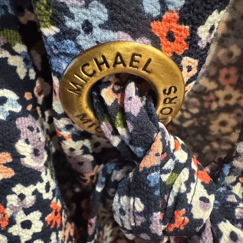 Michael Kors Navy Floral Side Tie Top Cotton Modal Plus Size 2X